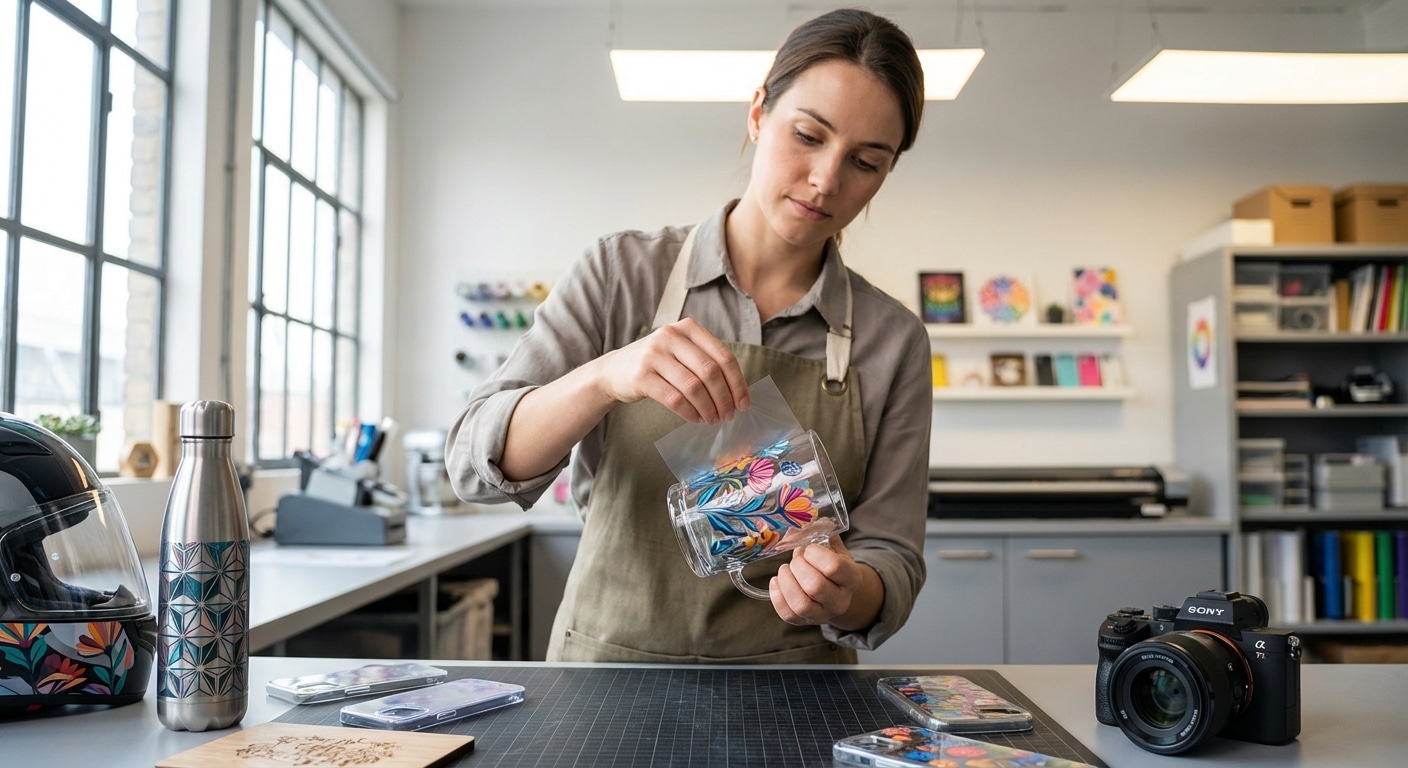 สกรีนแก้วไม่ต้องรอรอบ! รู้จัก 'UV DTF' นวัตกรรมพิมพ์ปี 2026 ติดหนึบทุกวัสดุ ไม่ง้อบล็อก - uv-dtf-printing-technology-2026-no-moq