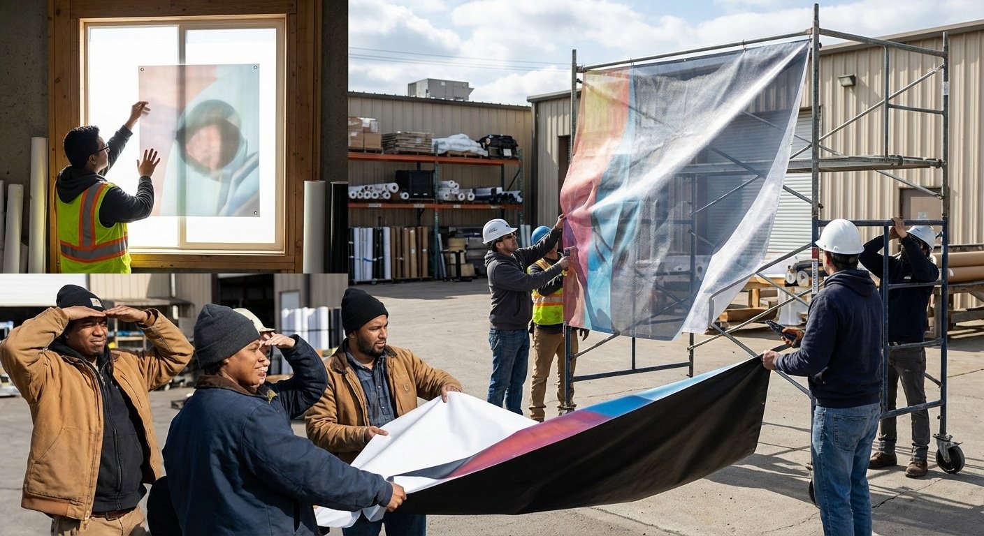 มือใหม่สั่งป้ายต้องรู้! เจาะลึก 'ไวนิล 3 เกรด' ทึบแสง-โปร่งแสง-ตาข่าย เลือกผิดงานพังแถมเปลืองงบ - vinyl-banner-grades-selection-guide-2026