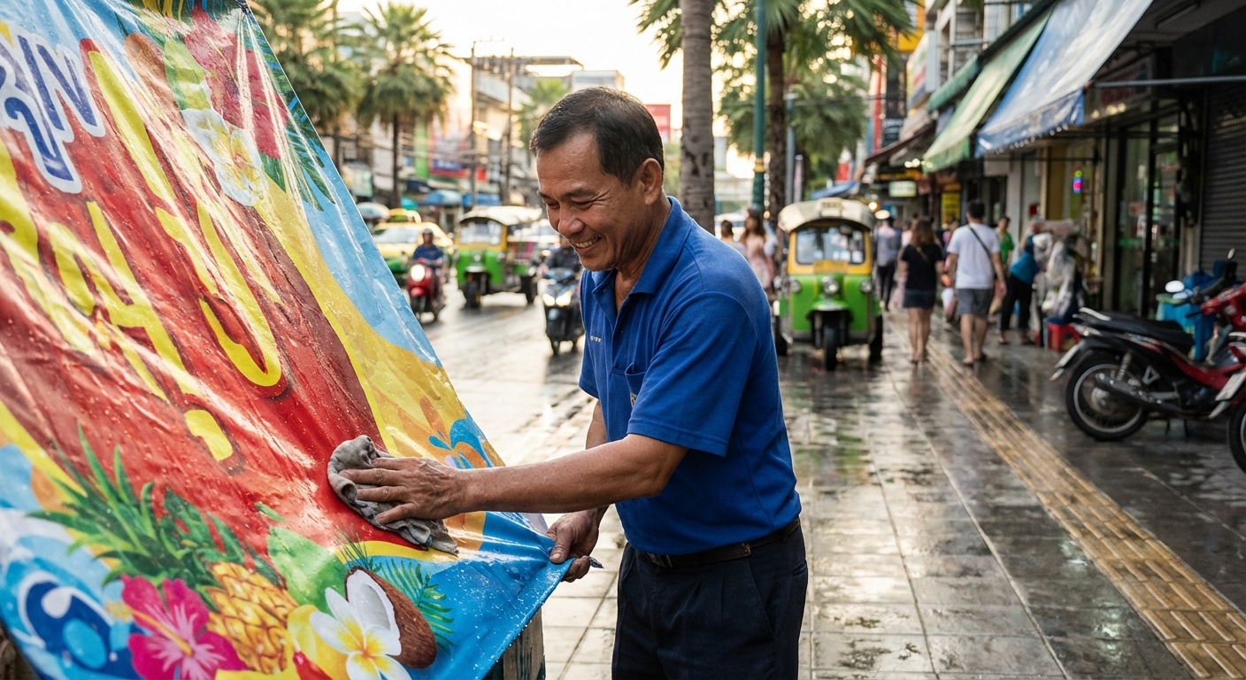 5 วิธียืดอายุตากแดดตากฝนให้ป้ายไวนิล สีสดทนนาน! - vinyl-banner-maintenance-tips