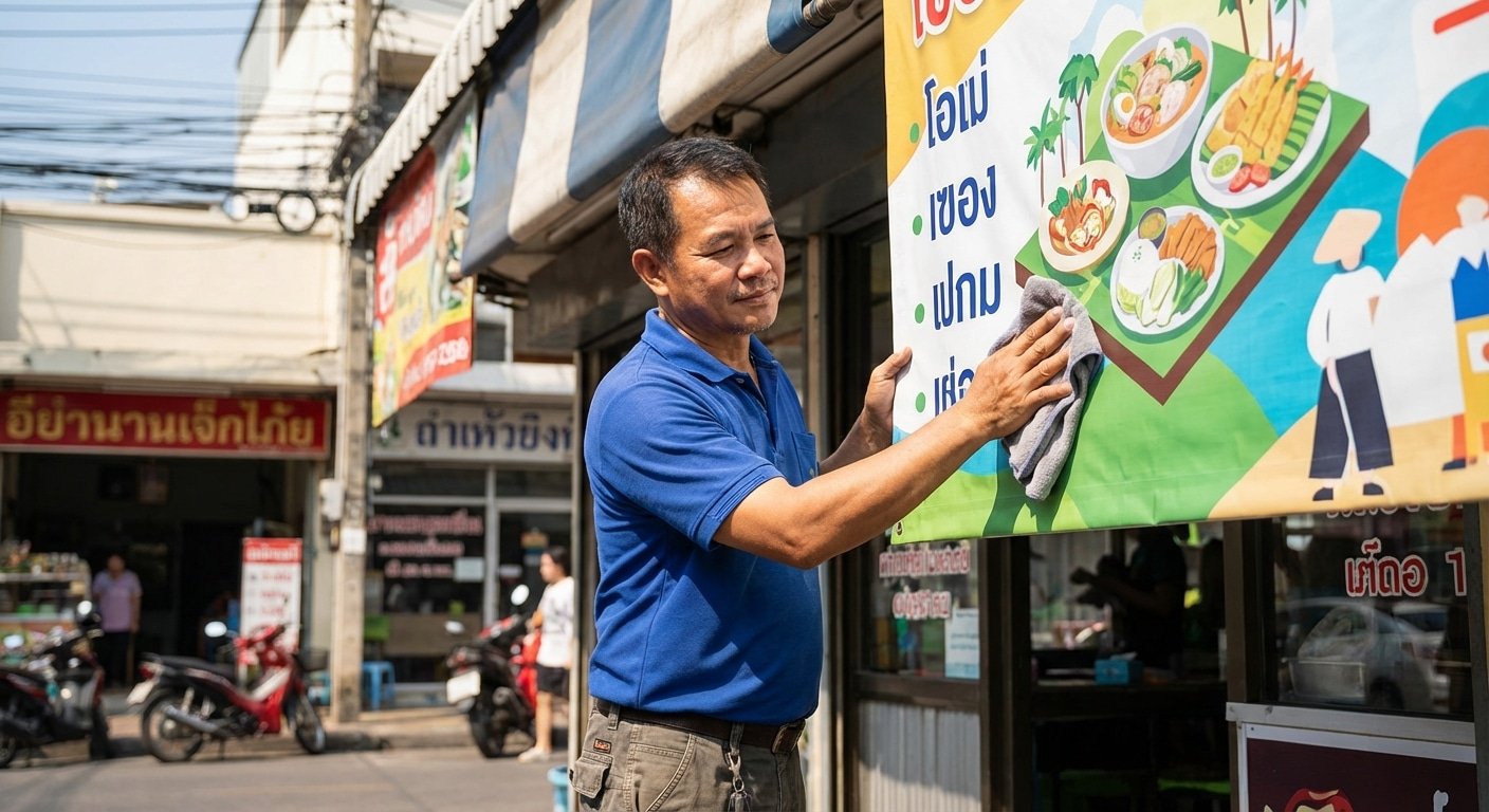 ทริคดูแลป้ายไวนิลหน้าร้านให้สีสดทนแดดฝน ฉบับ SME - vinyl-sign-maintenance-tips