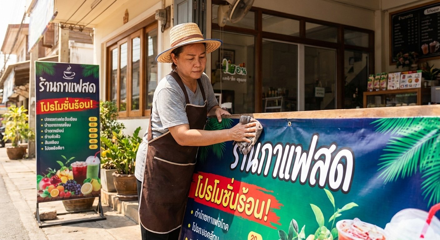 ทริคดูแลป้ายไวนิล-สแตนดี้รับซัมเมอร์ ให้สีสดทนทาน ไม่ซีดไว - vinyl-sign-maintenance-tips