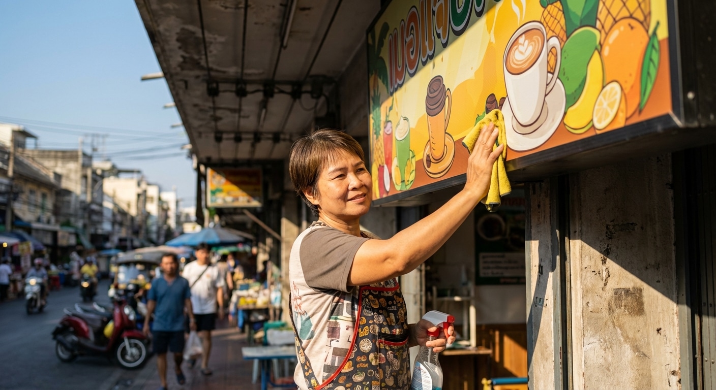 ป้ายไวนิลซีดไว? 5 วิธีดูแล 'ป้ายหน้าร้าน' ให้สีสดอยู่ยาว ท้าแดดปี 2026 - vinyl-signage-maintenance-cleaning-tips-2026