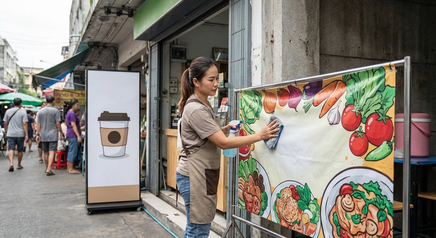 ยืดอายุสื่อโฆษณา! วิธีดูแลป้ายไวนิลและสแตนดี้ให้สีสดทน - vinyl-standee-maintenance-tips