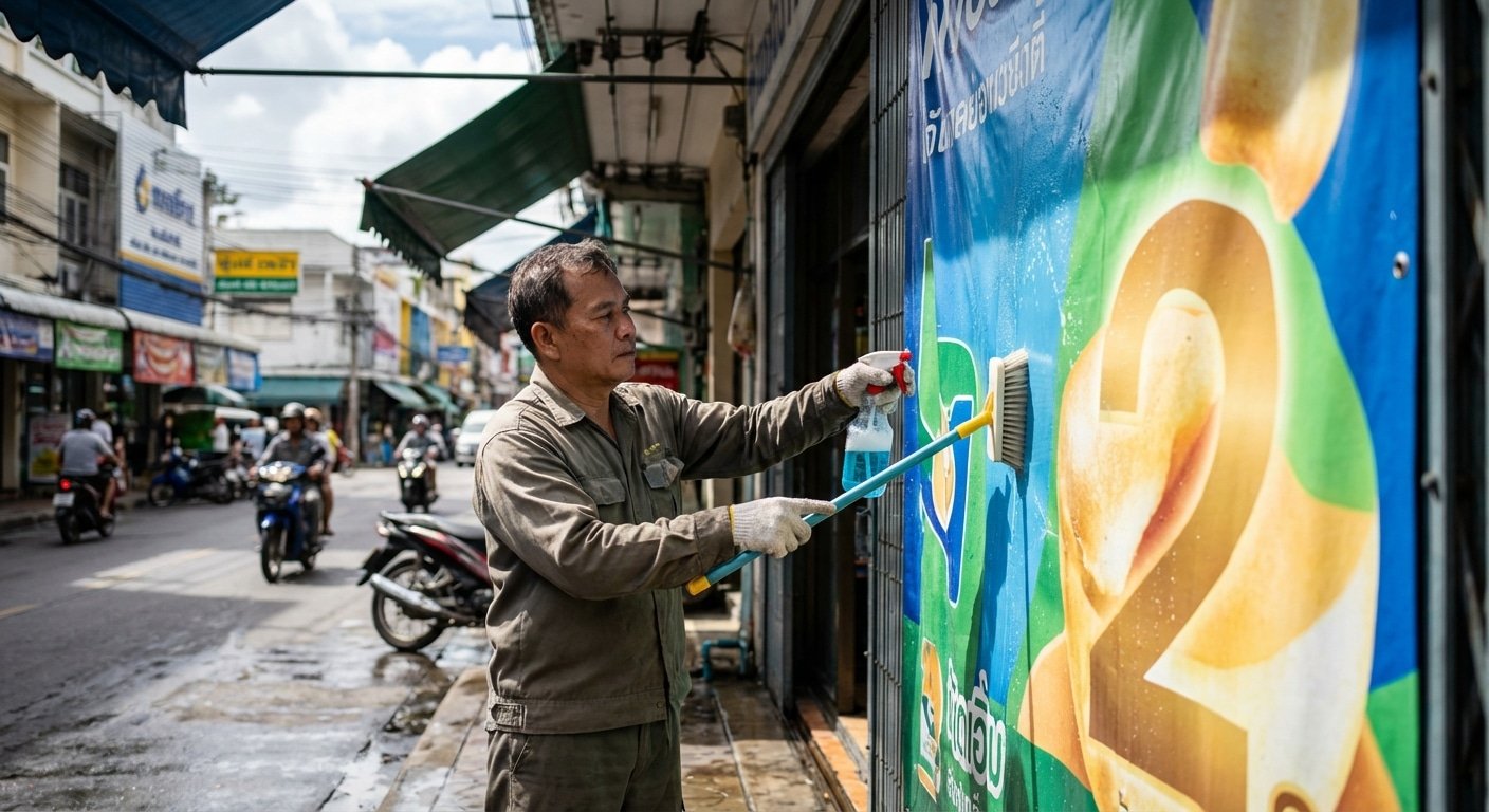 เทคนิคดูแลป้ายไวนิลและสติ๊กเกอร์ให้ทนแดดทนฝนปี 2026 - vinyl-sticker-maintenance-guide