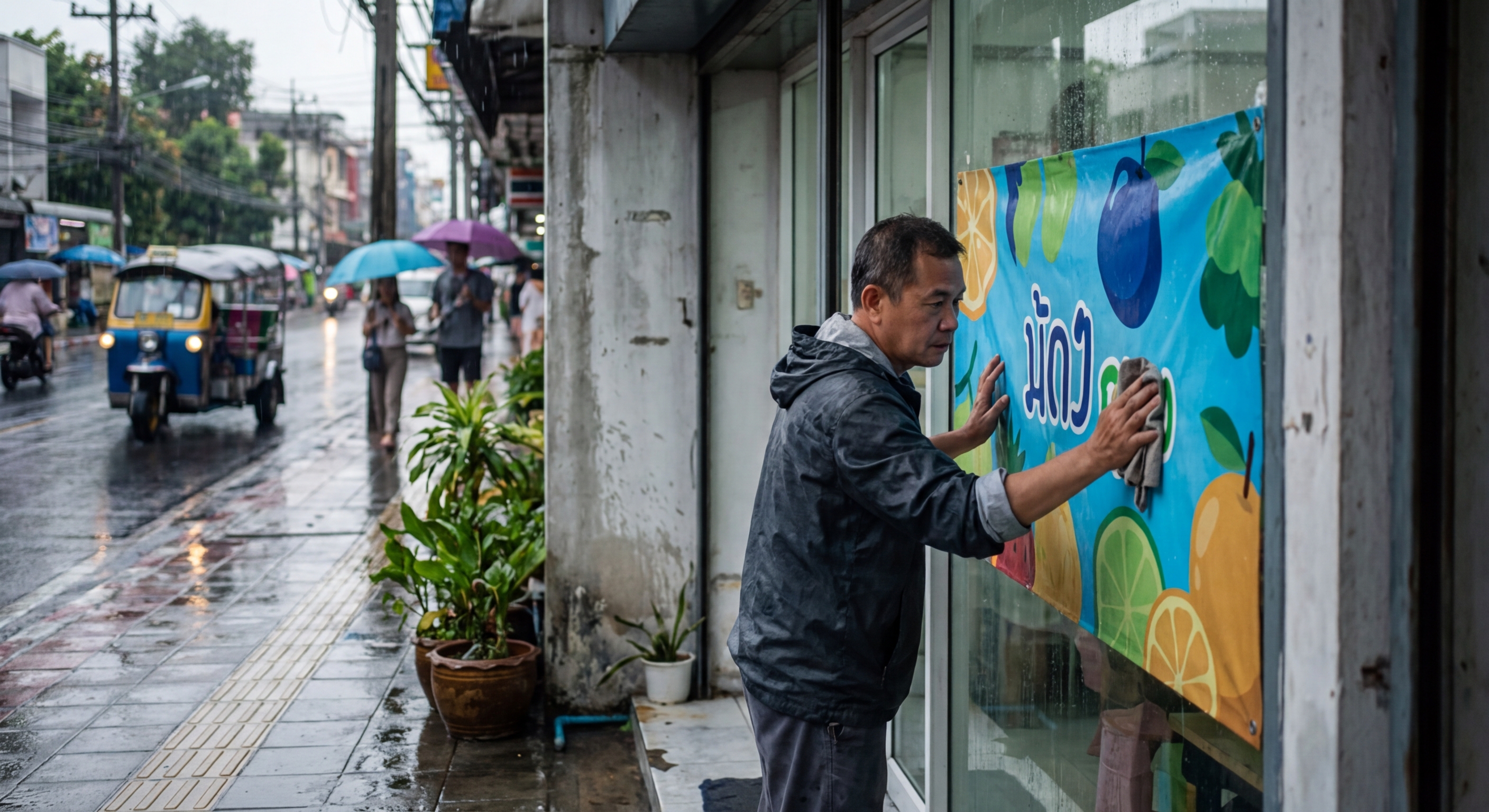 รับมือหน้าฝน 2026! ทริคดูแลป้ายไวนิล-สติ๊กเกอร์หน้าร้าน - vinyl-sticker-maintenance-rainy-season