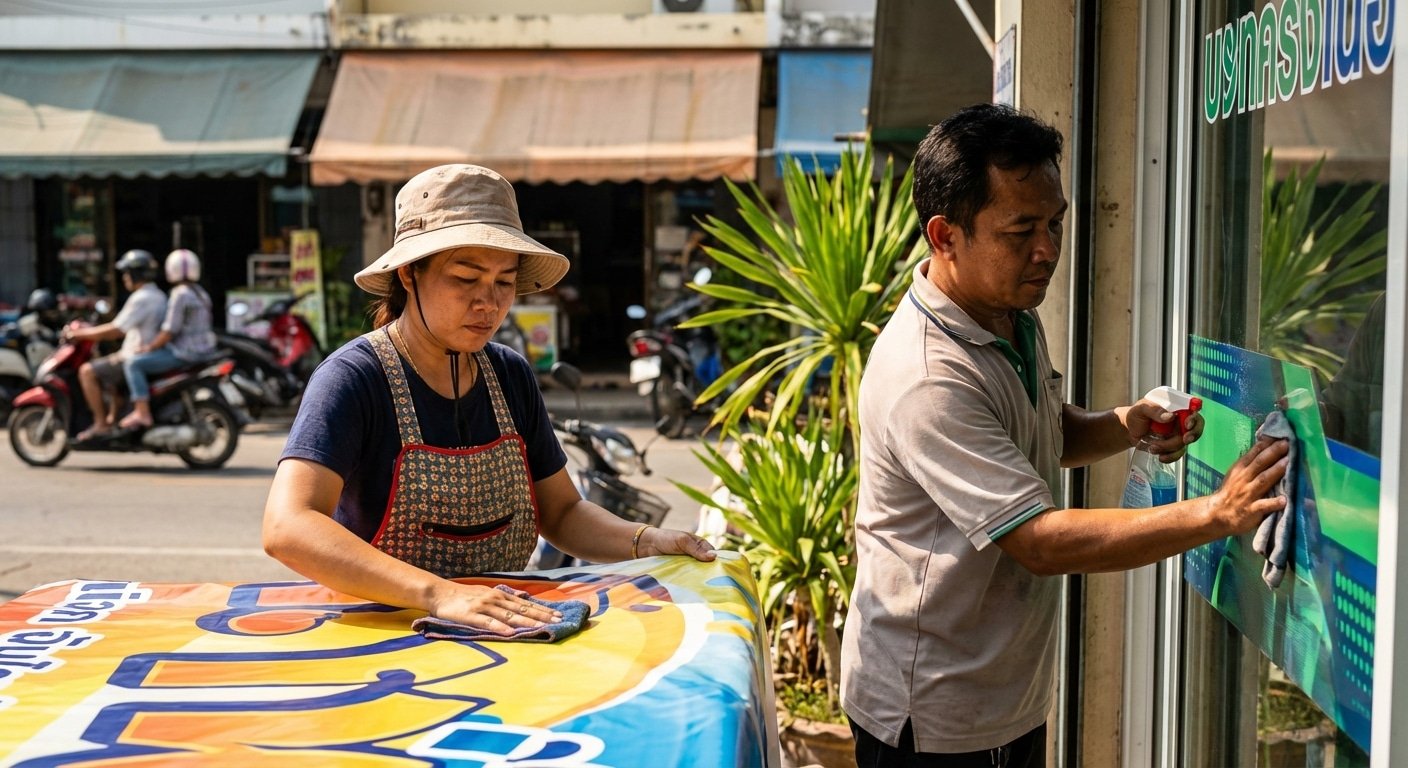 เคล็ดลับ 2026! วิธีดูแลป้ายไวนิลและสติ๊กเกอร์ให้สีสดทนนาน - vinyl-sticker-maintenance-tips