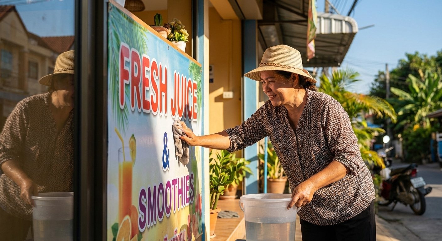 ทริคดูแลป้ายไวนิลและสติ๊กเกอร์หน้าร้านให้สีสด ทนแดดเมืองไทย - vinyl-sticker-maintenance-tips