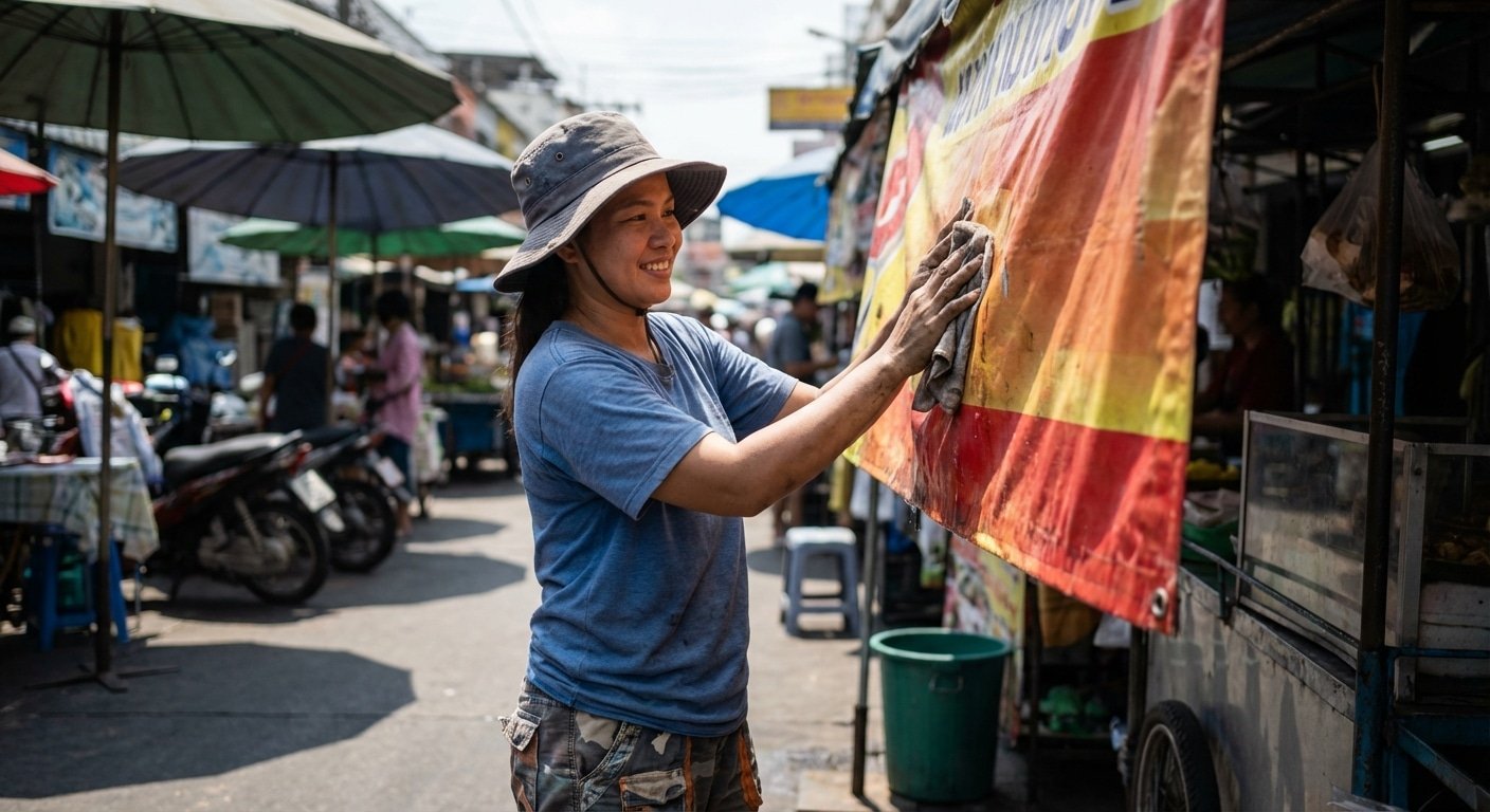 ทริคดูแลป้ายไวนิลและสติ๊กเกอร์หน้าร้านให้สีสดสู้แดด 2026 - vinyl-sticker-maintenance-tips