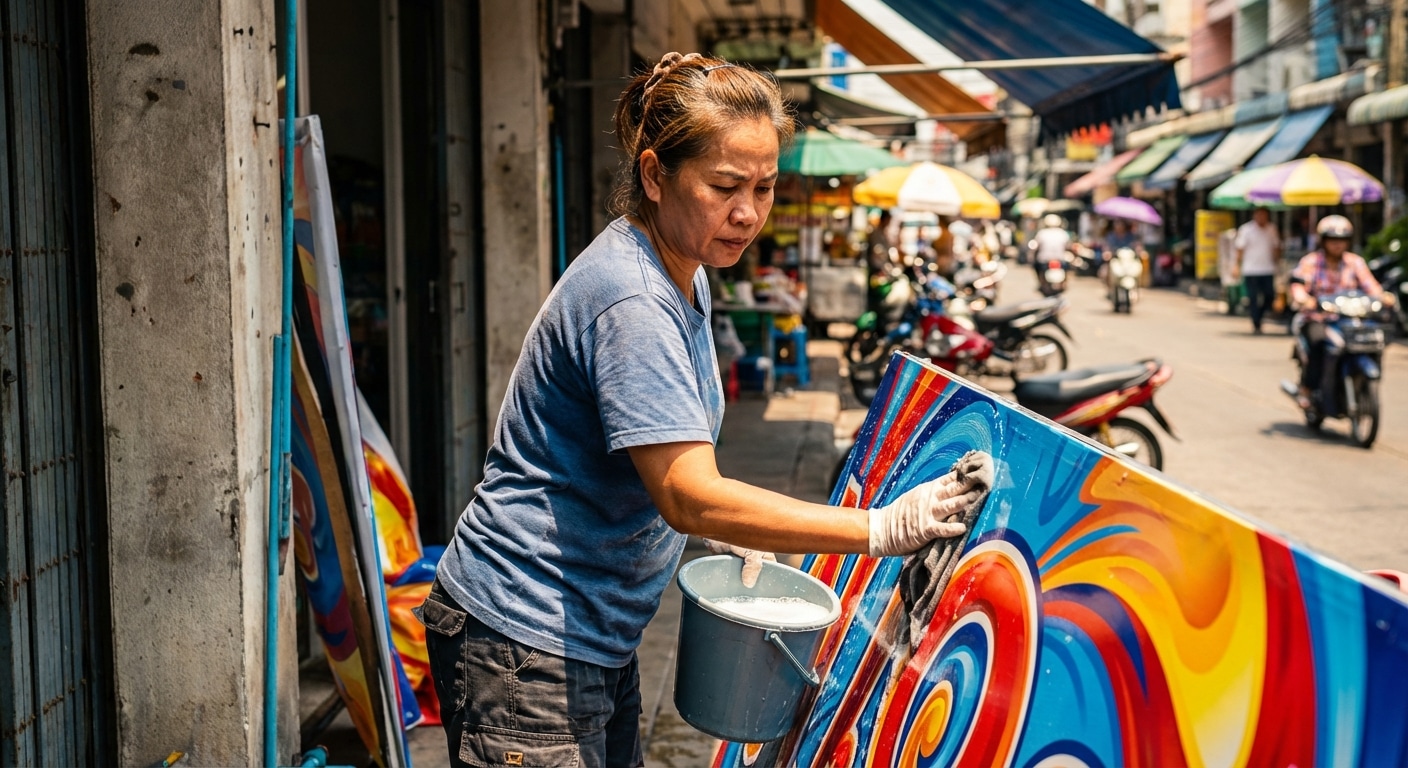 วิธีดูแลป้ายไวนิลและสติ๊กเกอร์หน้าร้านรับซัมเมอร์ให้สีสด - vinyl-sticker-summer-maintenance