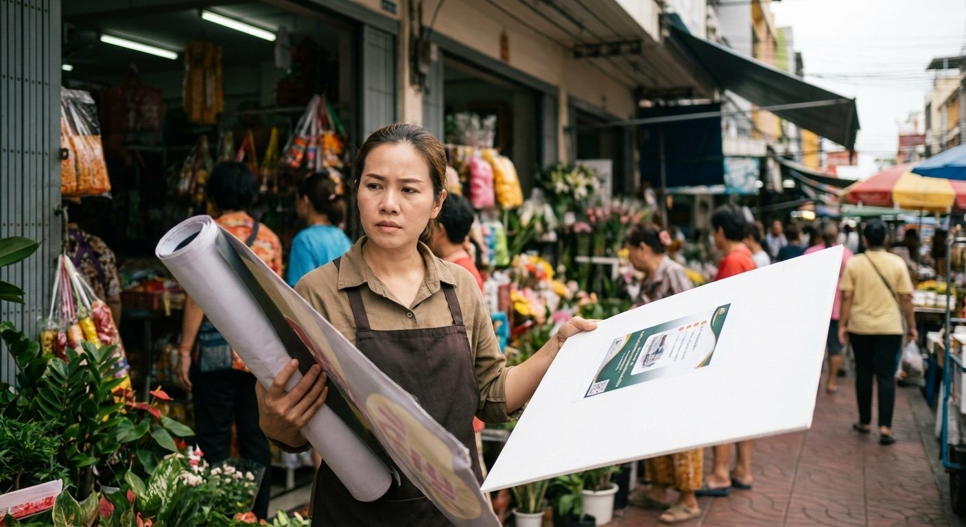 ไวนิล vs สติ๊กเกอร์ติดฟิวเจอร์บอร์ด เลือกทำป้ายแบบไหนดี? - vinyl-vs-pp-board-sign