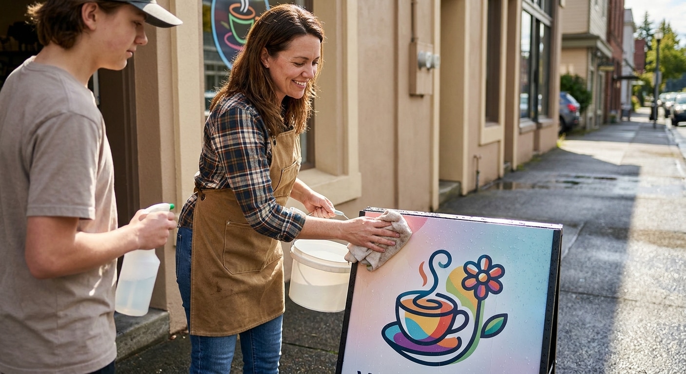 ทริคดูแลป้ายไวนิลหน้าร้าน สู้แดดฝนปี 2026 ให้สีสดนาน - care-vinyl-banner-outdoor