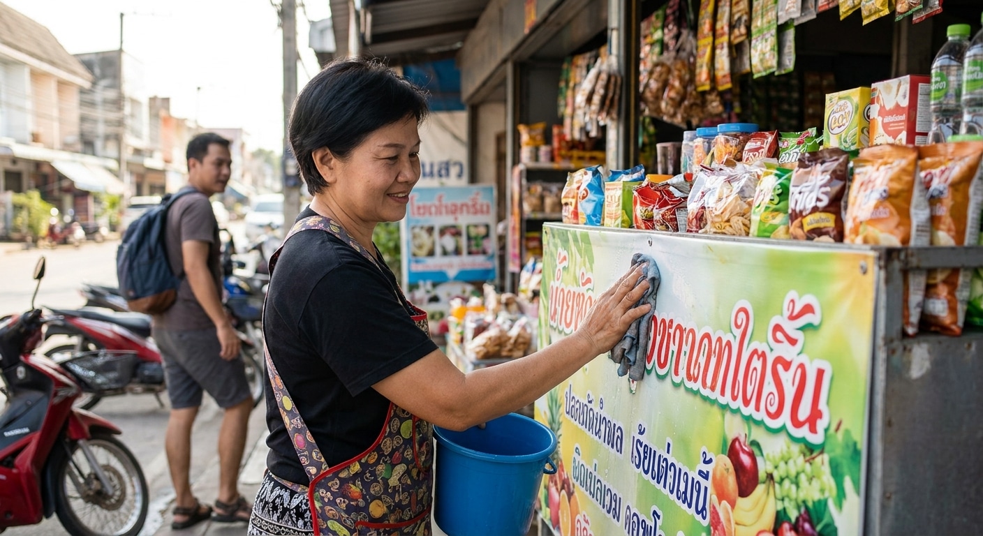 วิธีดูแลป้ายไวนิลและสติ๊กเกอร์หน้าร้านให้สีสด ทนแดดทนฝน - care-vinyl-banner-sticker-storefront