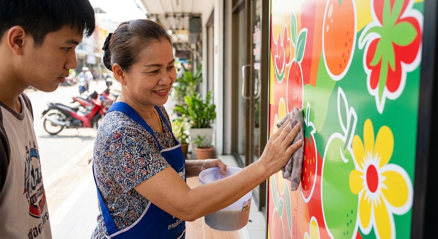 วิธีดูแลป้ายไวนิลหน้าร้านให้สีสดทนแดดทนฝน ใช้งานได้ยาวนาน - care-vinyl-banner-tips