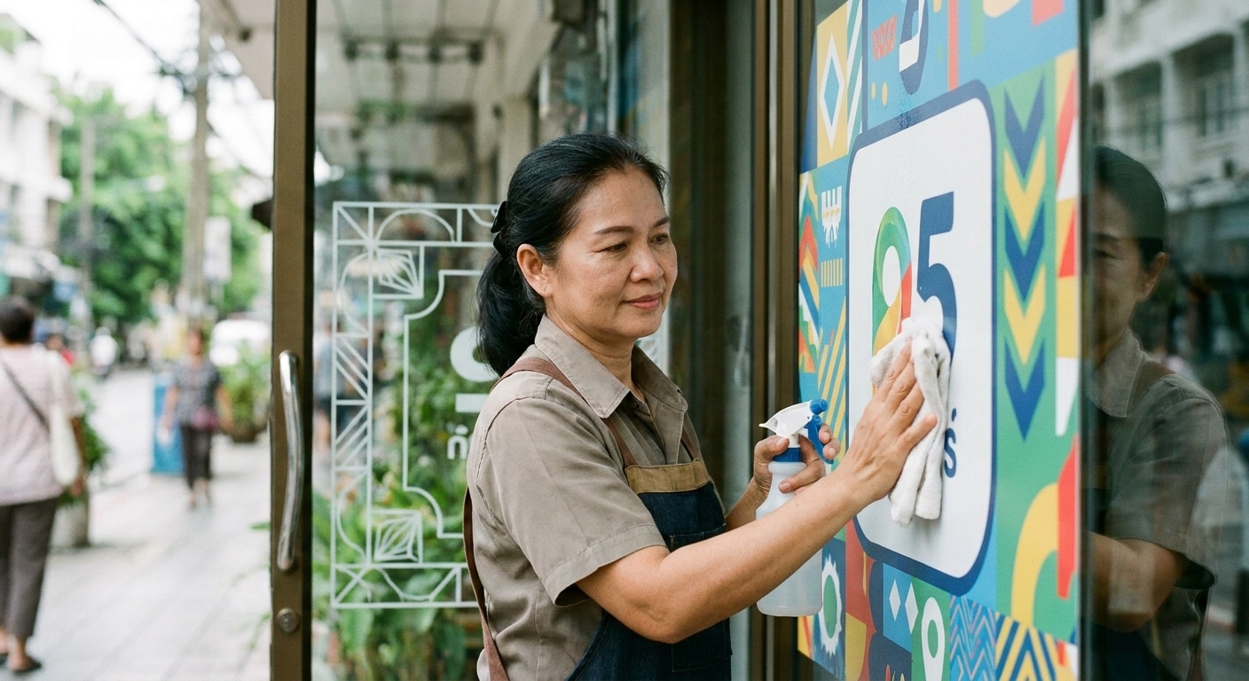 วิธีดูแลป้ายไวนิลและสติ๊กเกอร์หน้าร้านให้สีสด ทนแดดทนฝน - care-vinyl-sign-sticker-tips