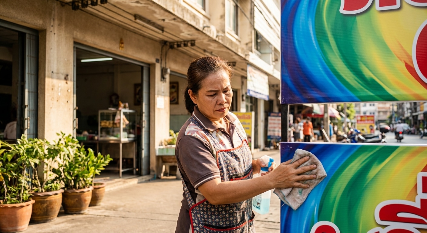 วิธีดูแลป้ายไวนิล-สติ๊กเกอร์หน้าร้านให้สีสด ทนแดดไทย - care-vinyl-sticker-outdoor