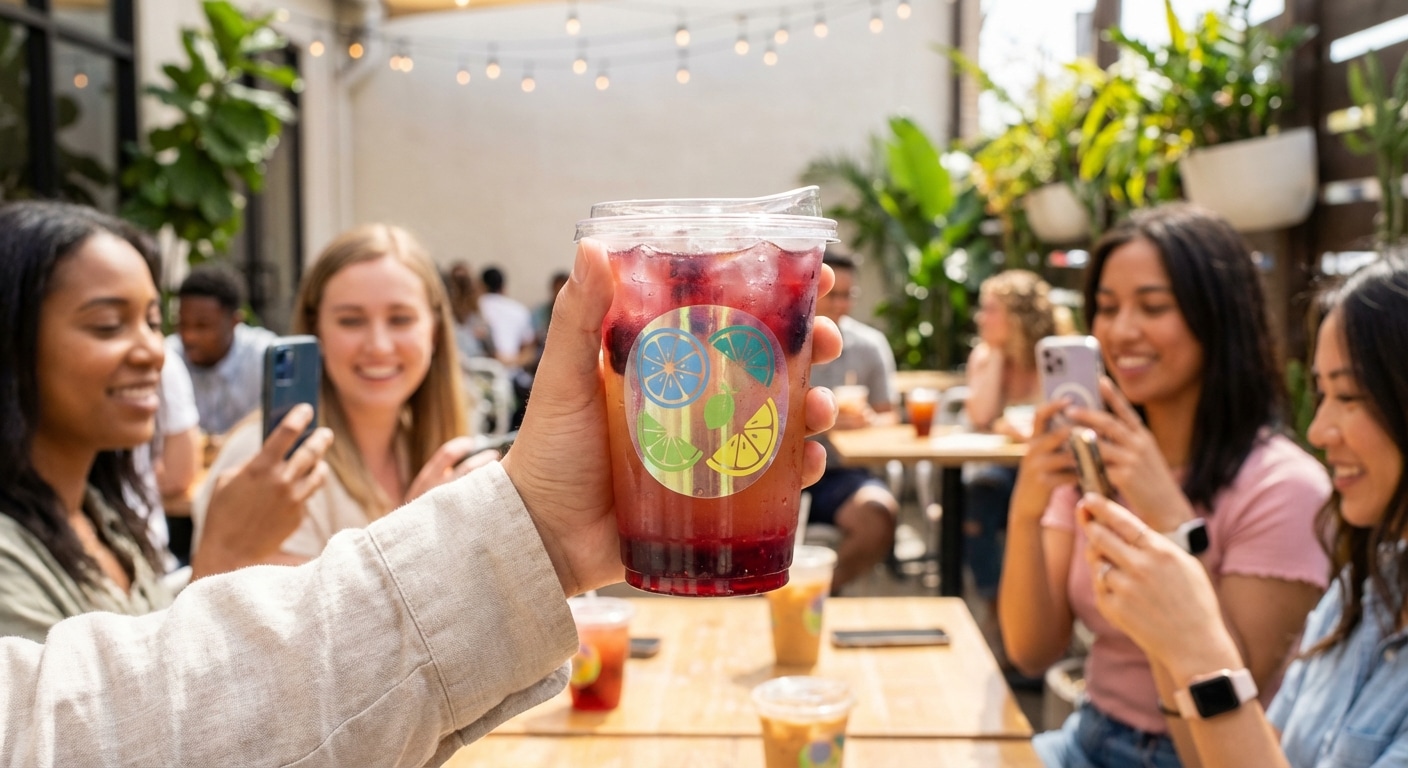 สติ๊กเกอร์ใสติดแก้ว ทริคอัปมูลค่าคาเฟ่ช่วงซัมเมอร์ - clear-sticker-coffee-cup