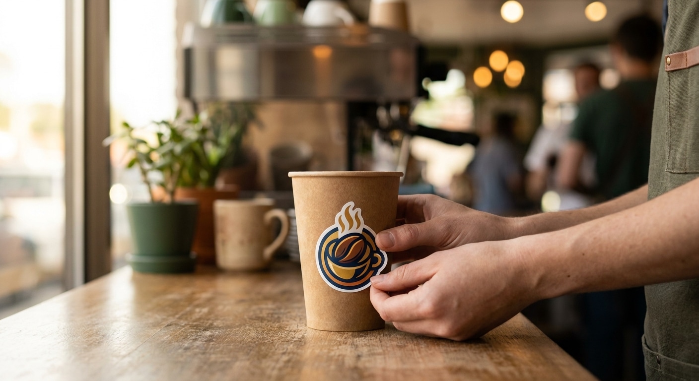 ทำสติ๊กเกอร์ติดแก้วกาแฟ สร้างแบรนด์คาเฟ่ให้จำง่าย - coffee-cup-diecut-sticker