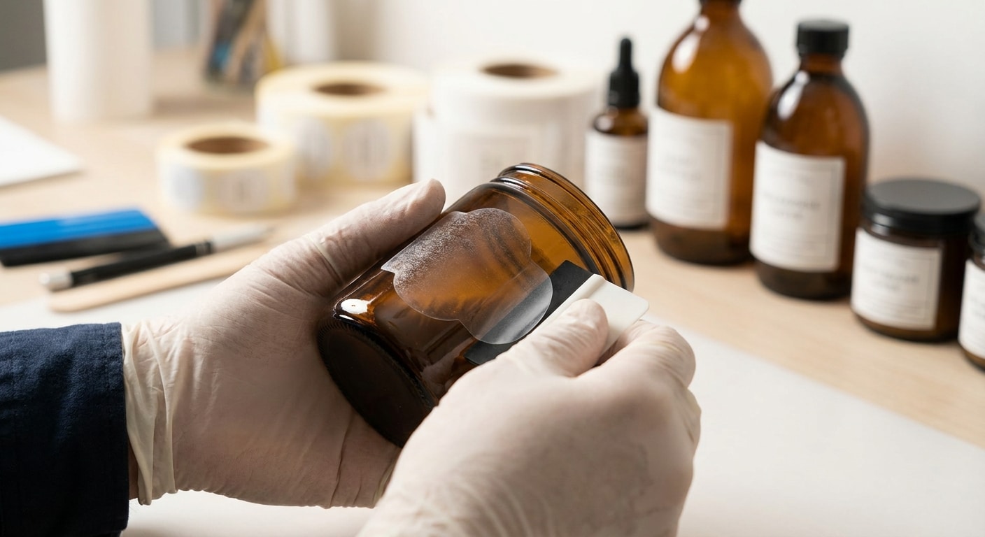 เทคนิคติดสติ๊กเกอร์ไดคัทบนขวดและกระปุกให้เนียนไม่เด้ง - diecut-sticker-bottle-jar-tips