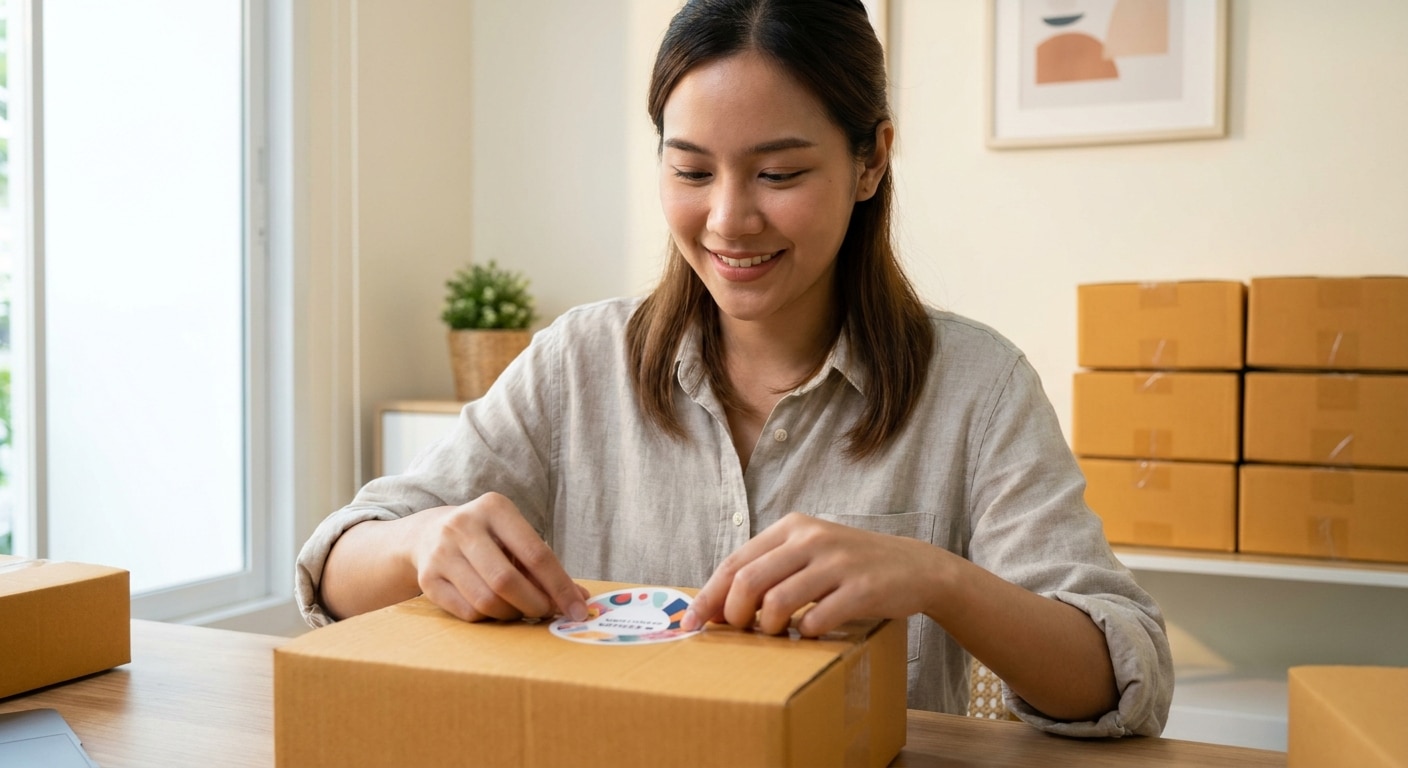 สติ๊กเกอร์ติดกล่องพัสดุ เคล็ดลับมัดใจลูกค้า E-commerce - ecommerce-parcel-box-sticker
