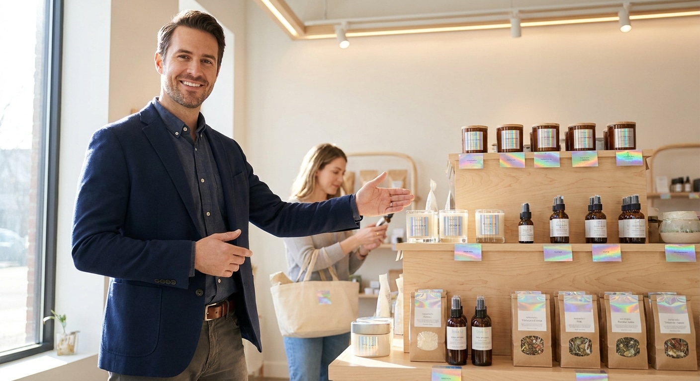 เทรนด์สติ๊กเกอร์ 2026! โฮโลแกรมเพิ่มมูลค่าแบรนด์ SME - holographic-sticker-trend-2026