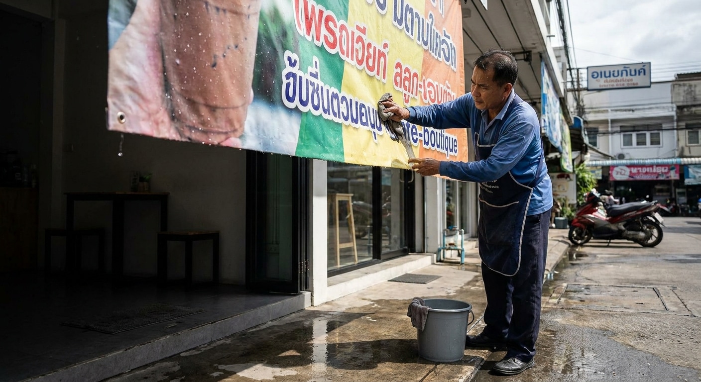 วิธีดูแลป้ายไวนิลหน้าร้านให้สีสดสู้แดดฝน ฉบับ SME ปี 2026 - how-to-maintain-outdoor-vinyl-sign