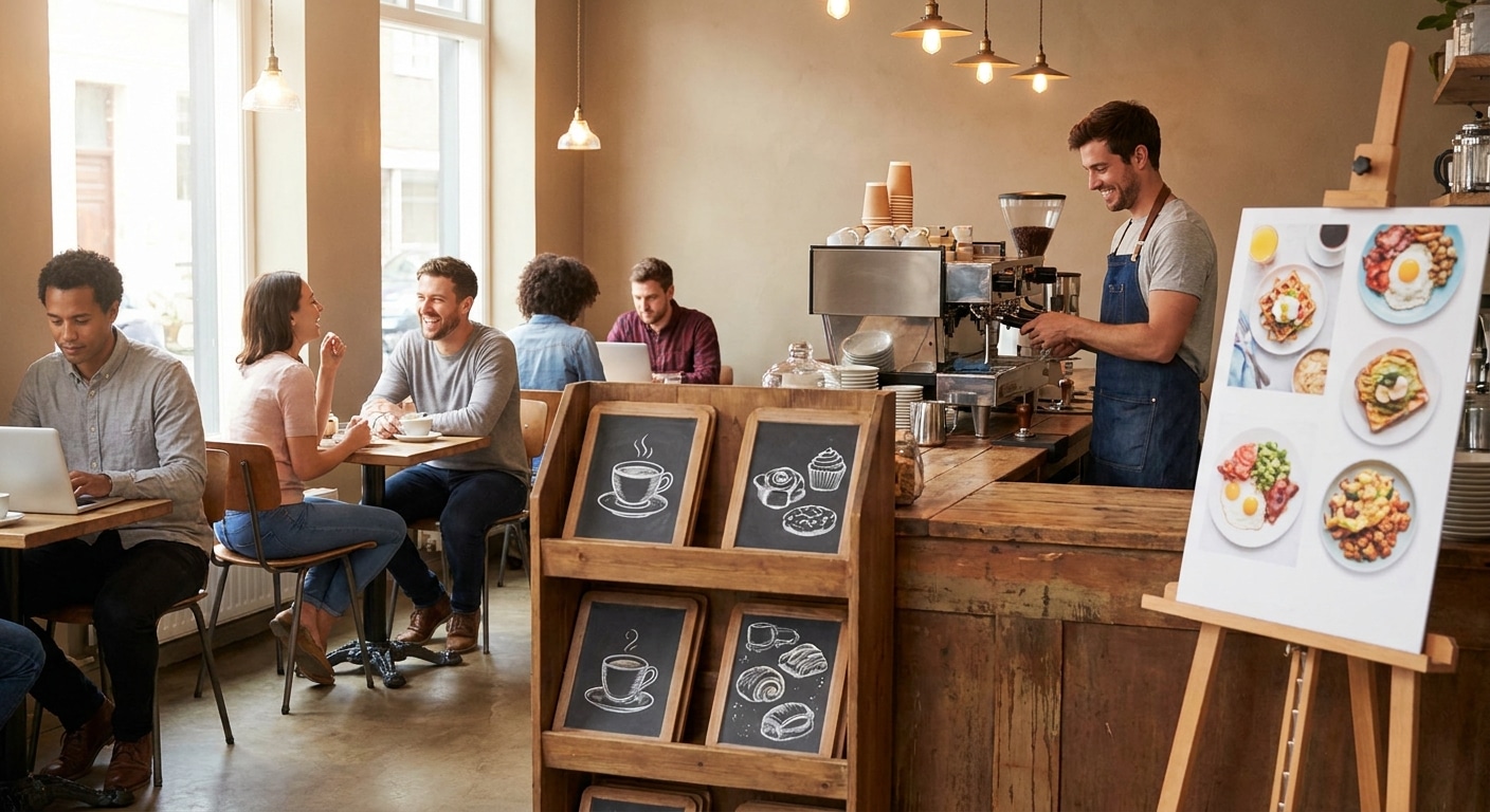 เทคนิคใช้ป้ายสแตนดี้และเมนู กระตุ้นยอดขายให้ร้านอาหาร SME - increase-sales-menu-standee-signage