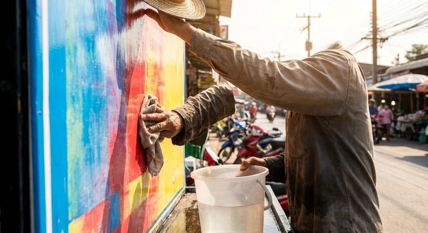 ทริคดูแลป้ายโฆษณาและสติ๊กเกอร์หน้าร้านให้สีสดทนทาน - maintain-outdoor-signage-stickers