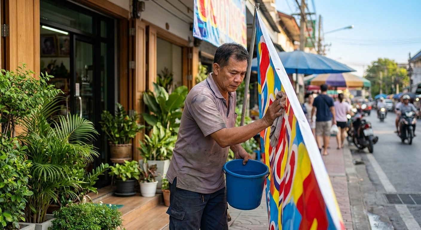 เทคนิคดูแลป้ายไวนิลหน้าร้าน ให้สีสดสวยทนแดดทนฝน - maintain-outdoor-vinyl-sign