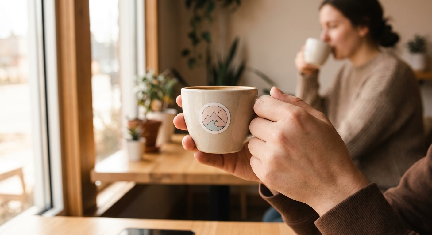 ไอเดียทำสติ๊กเกอร์ติดแก้วกาแฟสไตล์มินิมอล ดึงดูดสายรีวิว - minimal-coffee-cup-sticker-printing
