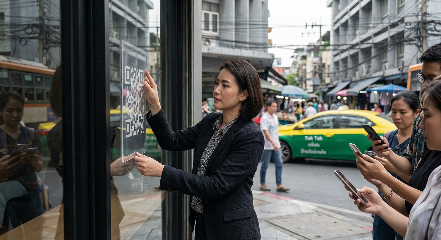 กลยุทธ์ O2O ปี 2026! ดึงลูกค้าเข้าร้านด้วยป้ายโฆษณาติด QR - o2o-marketing-print-qr-2026