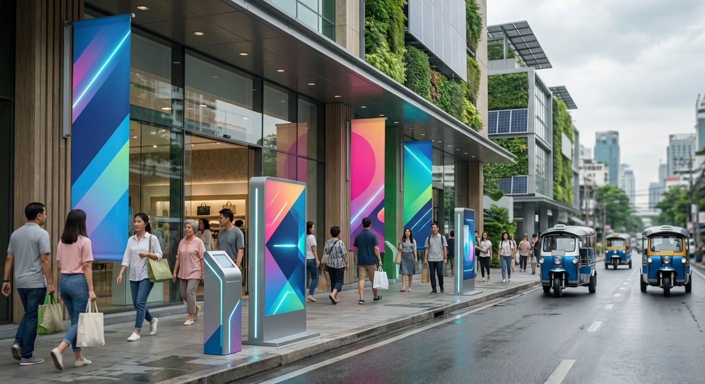 เทคนิคดึงลูกค้าหน้าร้าน ด้วยป้ายไวนิลและสแตนดี้ปี 2026 - offline-marketing-vinyl-standee