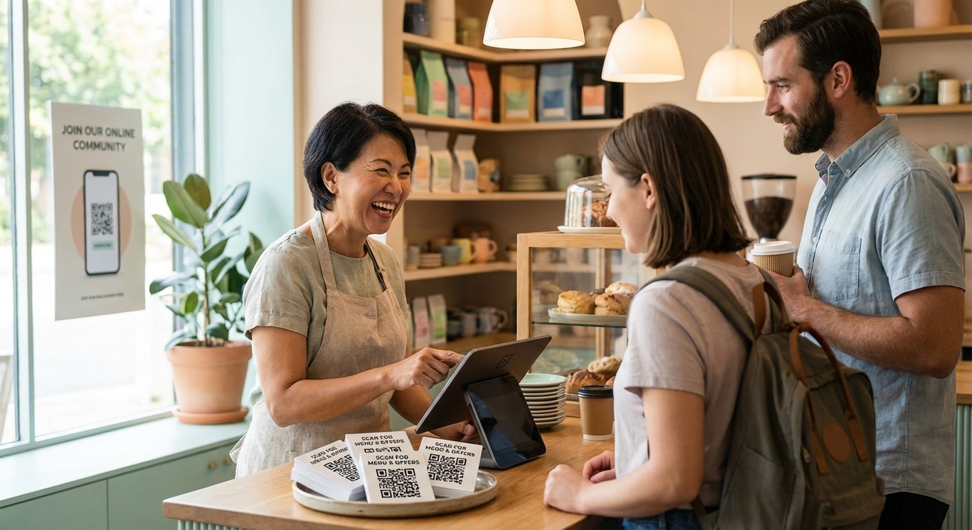 ป้ายสแตนดี้และสติ๊กเกอร์ QR Code ดันยอดขายออนไลน์ O2O - offline-to-online-print-marketing