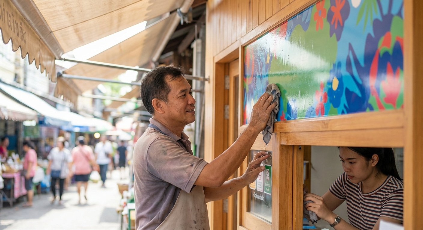 วิธีดูแลป้ายไวนิลและสติ๊กเกอร์หน้าร้านให้สีสดทนนาน - outdoor-sign-maintenance-guide