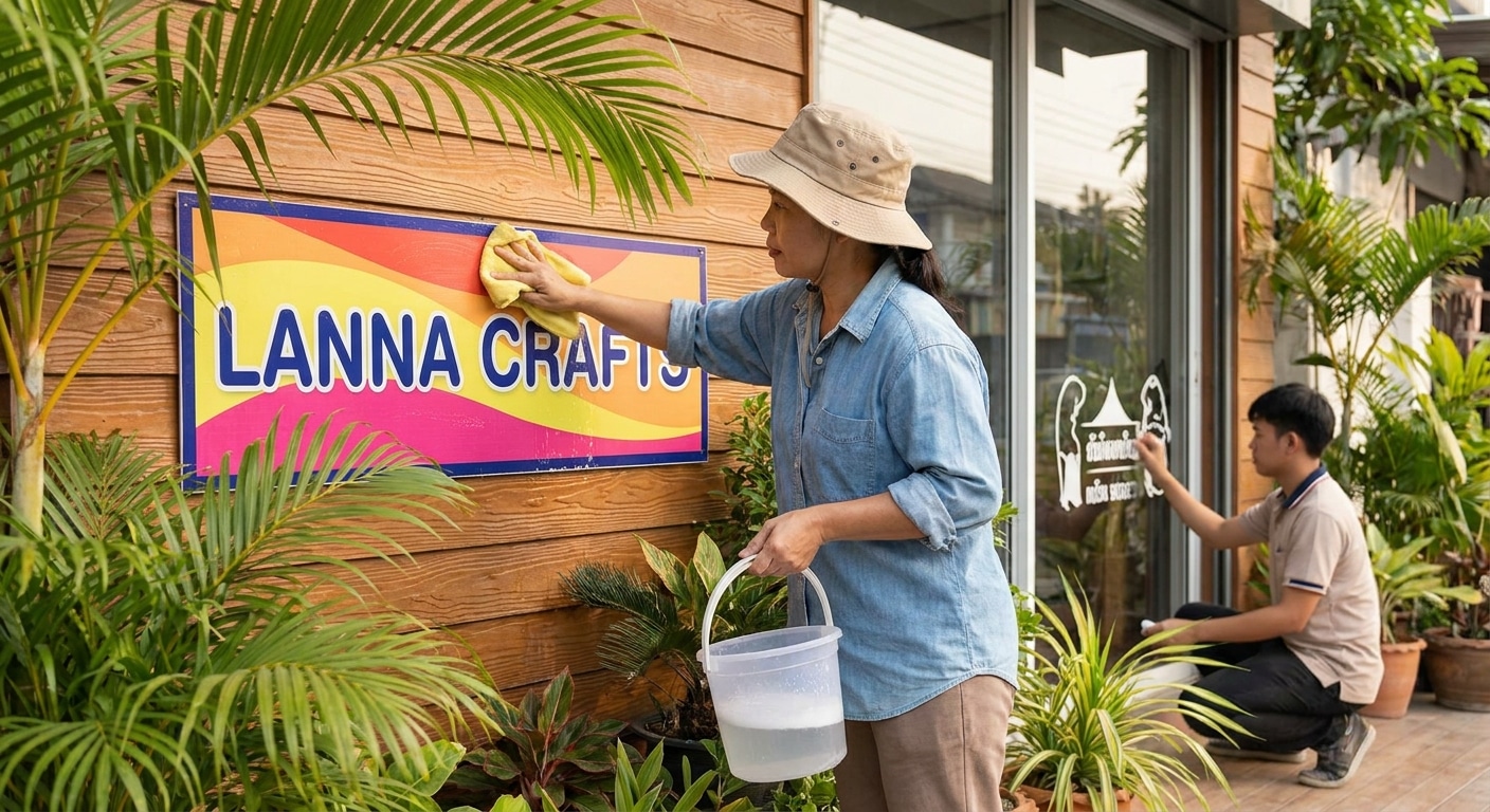 วิธีดูแลป้ายโฆษณาและสติ๊กเกอร์หน้าร้านให้สีสดทนแดด - outdoor-sign-sticker-maintenance