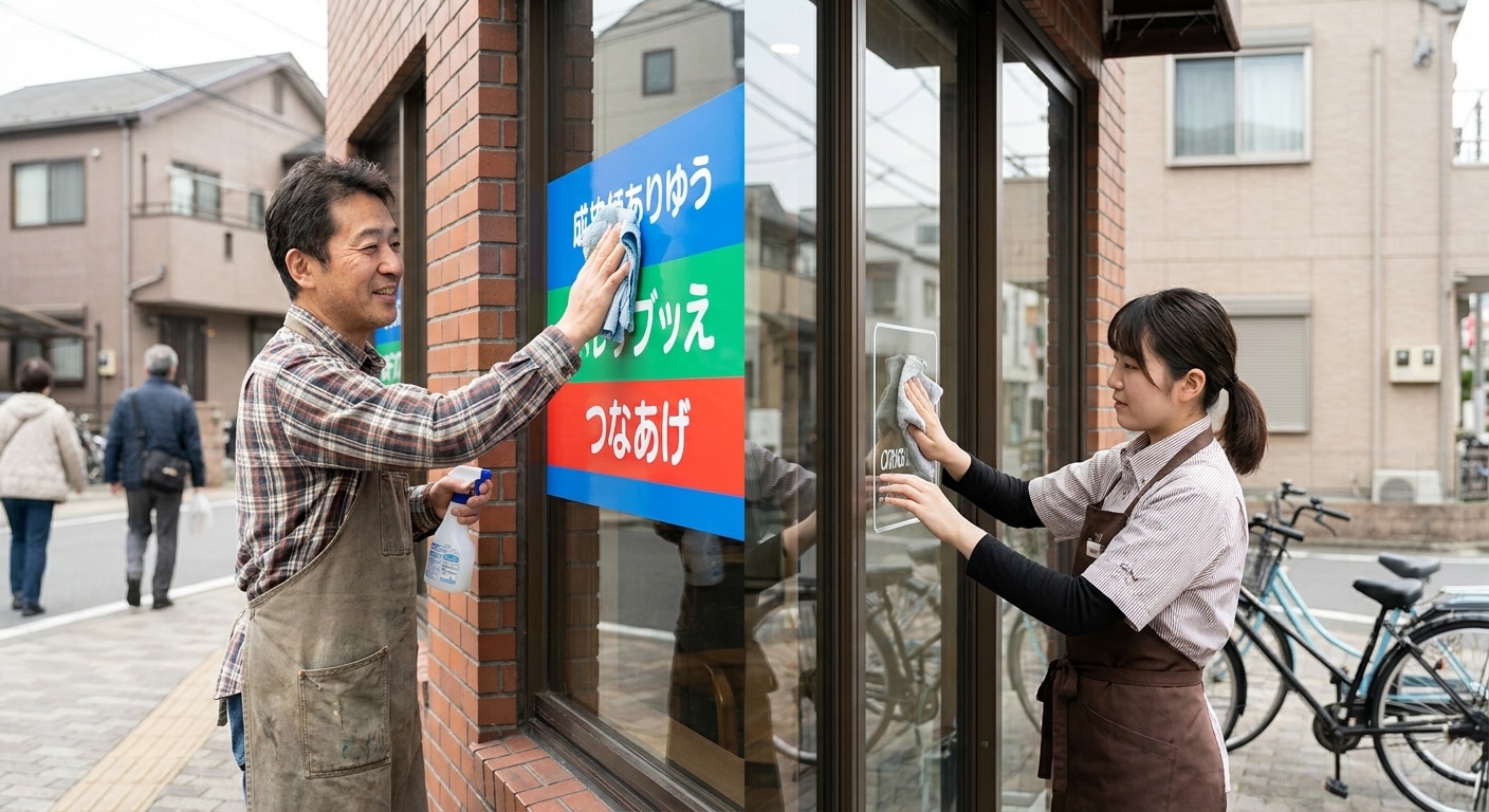 วิธีดูแลป้ายไวนิลและสติ๊กเกอร์ติดกระจกให้สีสด ทนแดดนานปี - outdoor-sign-sticker-maintenance