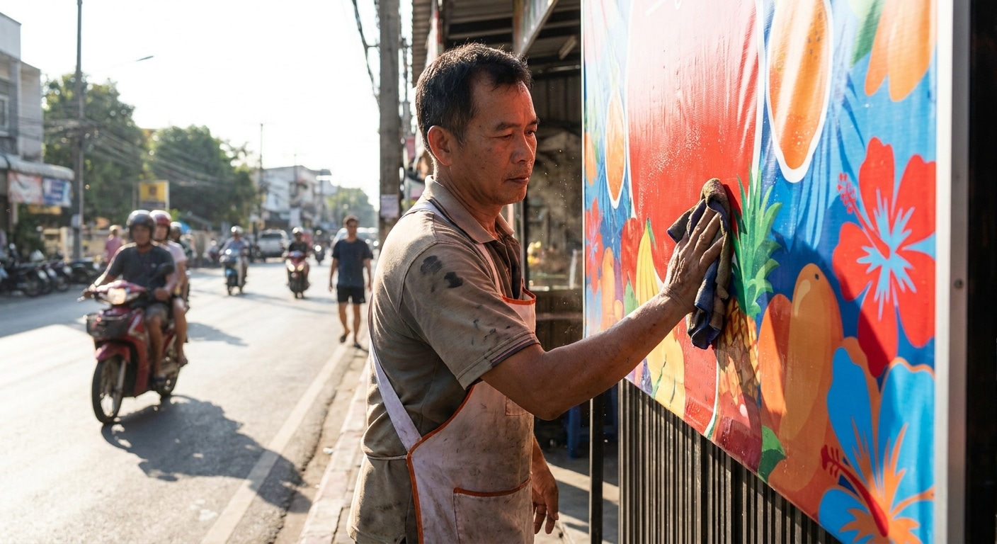 ทริคดูแลป้ายไวนิลและสติ๊กเกอร์หน้าร้านให้ทนแดดช่วงซัมเมอร์ - outdoor-sign-sticker-maintenance