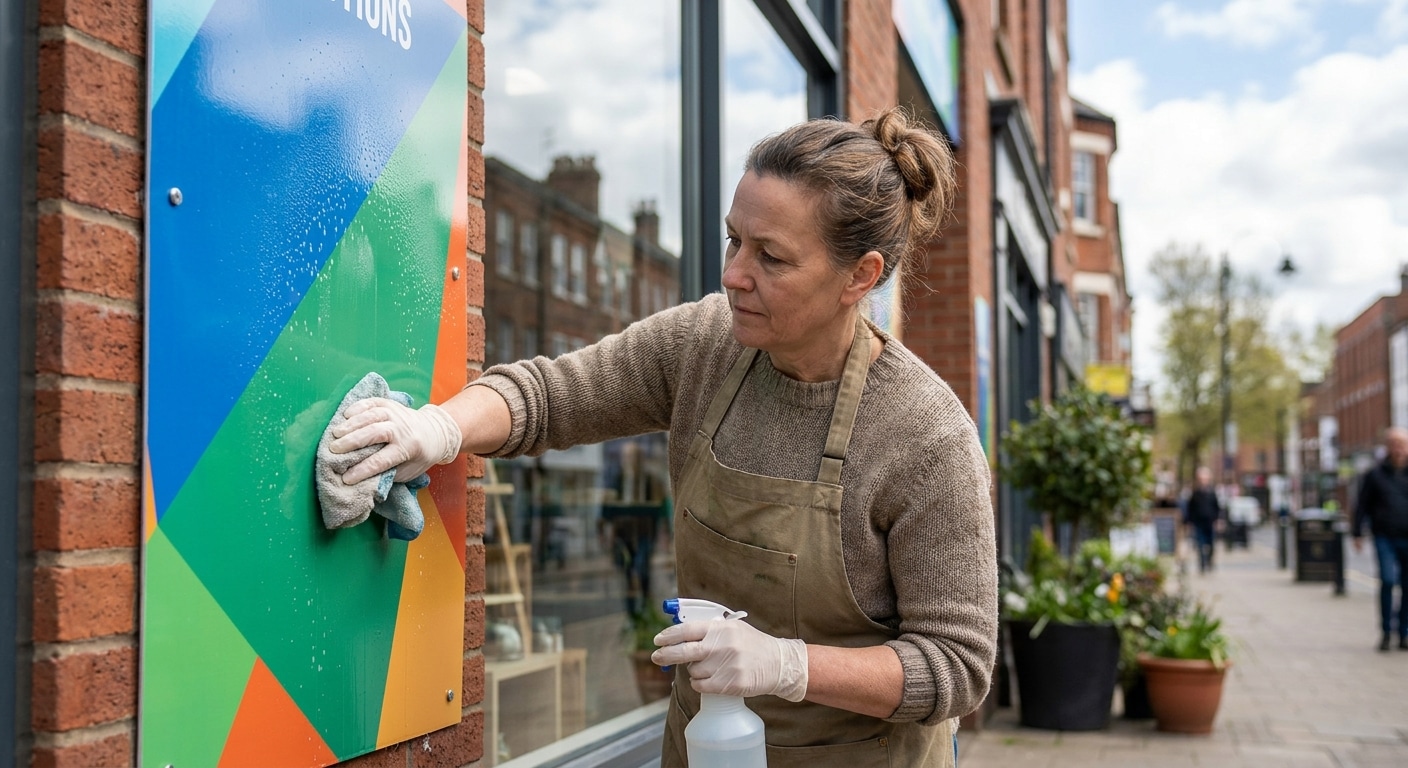 เคล็ดลับดูแลป้ายไวนิลและสติ๊กเกอร์หน้าร้านให้สีสดทนนาน - outdoor-sign-sticker-maintenance