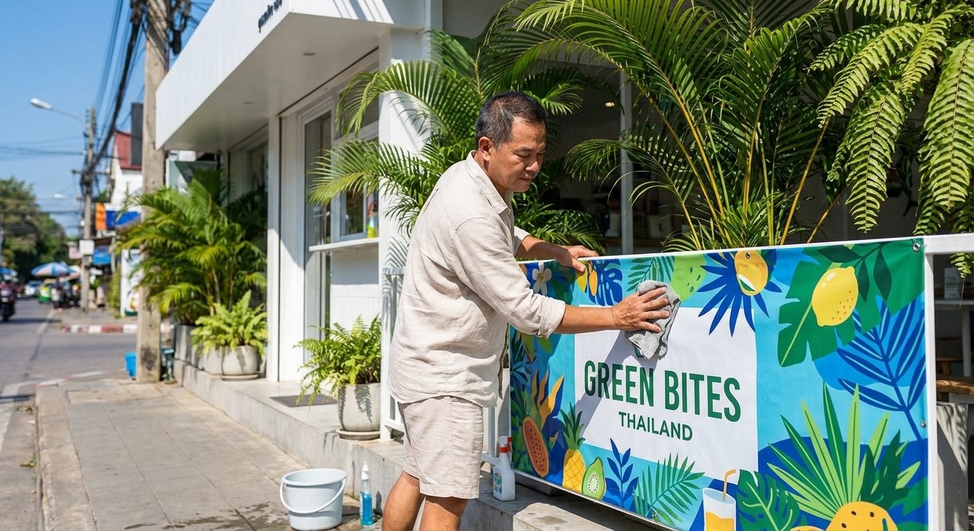 วิธีดูแลป้ายไวนิล-สติ๊กเกอร์หน้าร้าน ท้าแดดฤดูร้อน 2026 - outdoor-sign-sticker-maintenance-summer
