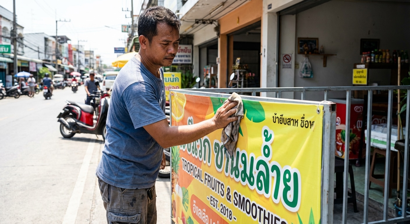 วิธีดูแลป้ายโฆษณาและไวนิลรับหน้าร้อน สีสดทนทาน ไม่ซีดจาง - outdoor-sign-vinyl-maintenance