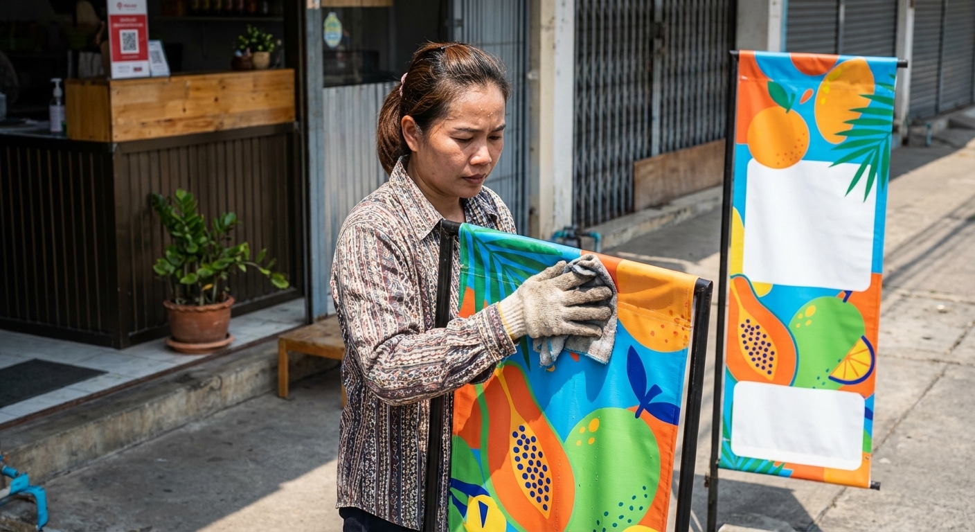 ทริคดูแลป้ายไวนิล-สแตนดี้ ให้สีสดทนแดด ยืดอายุใช้งาน - outdoor-sign-vinyl-maintenance