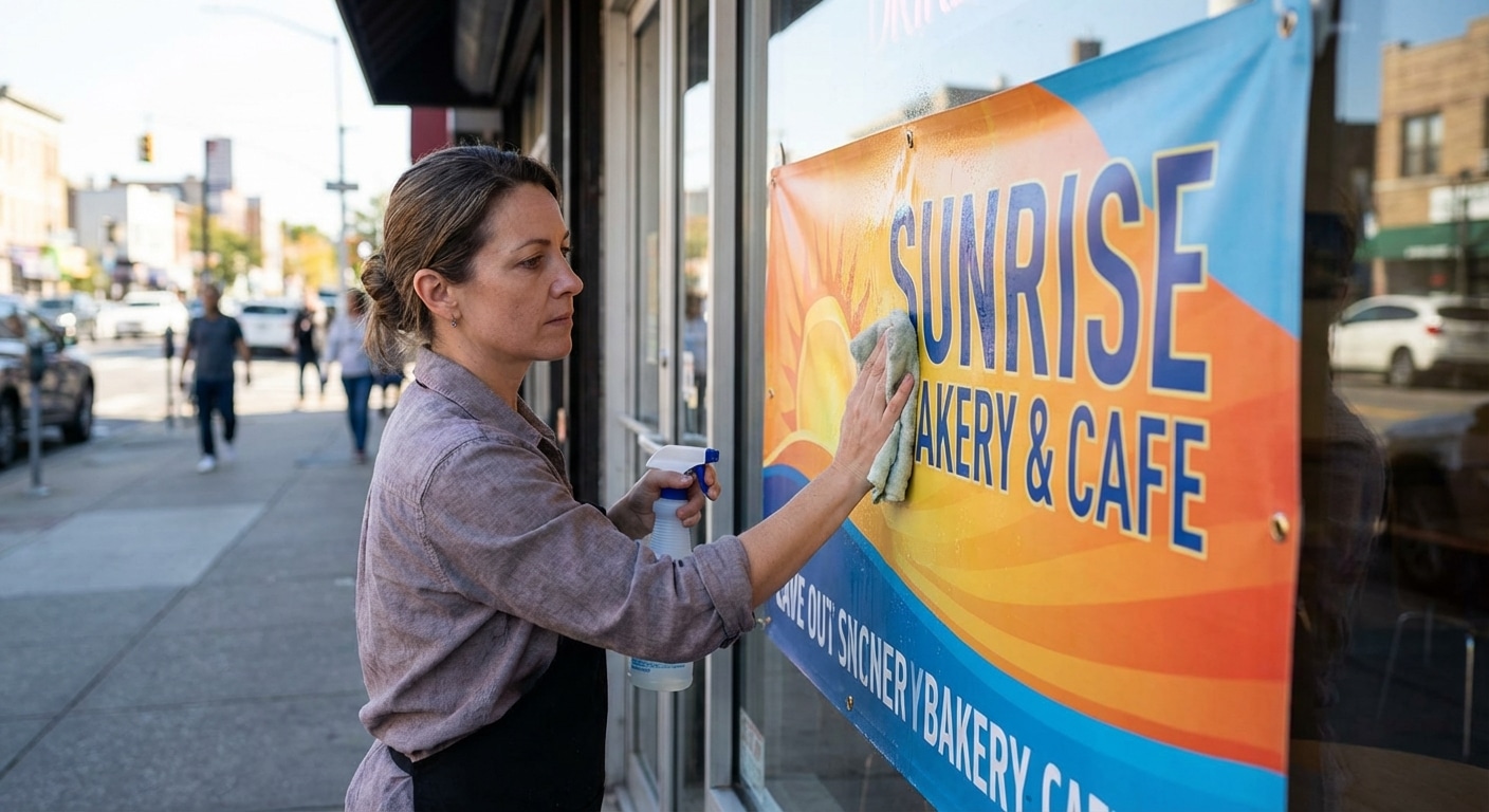 วิธีดูแลป้ายไวนิลและสติ๊กเกอร์หน้าร้าน ให้สีสดทนนาน - outdoor-signage-maintenance-tips