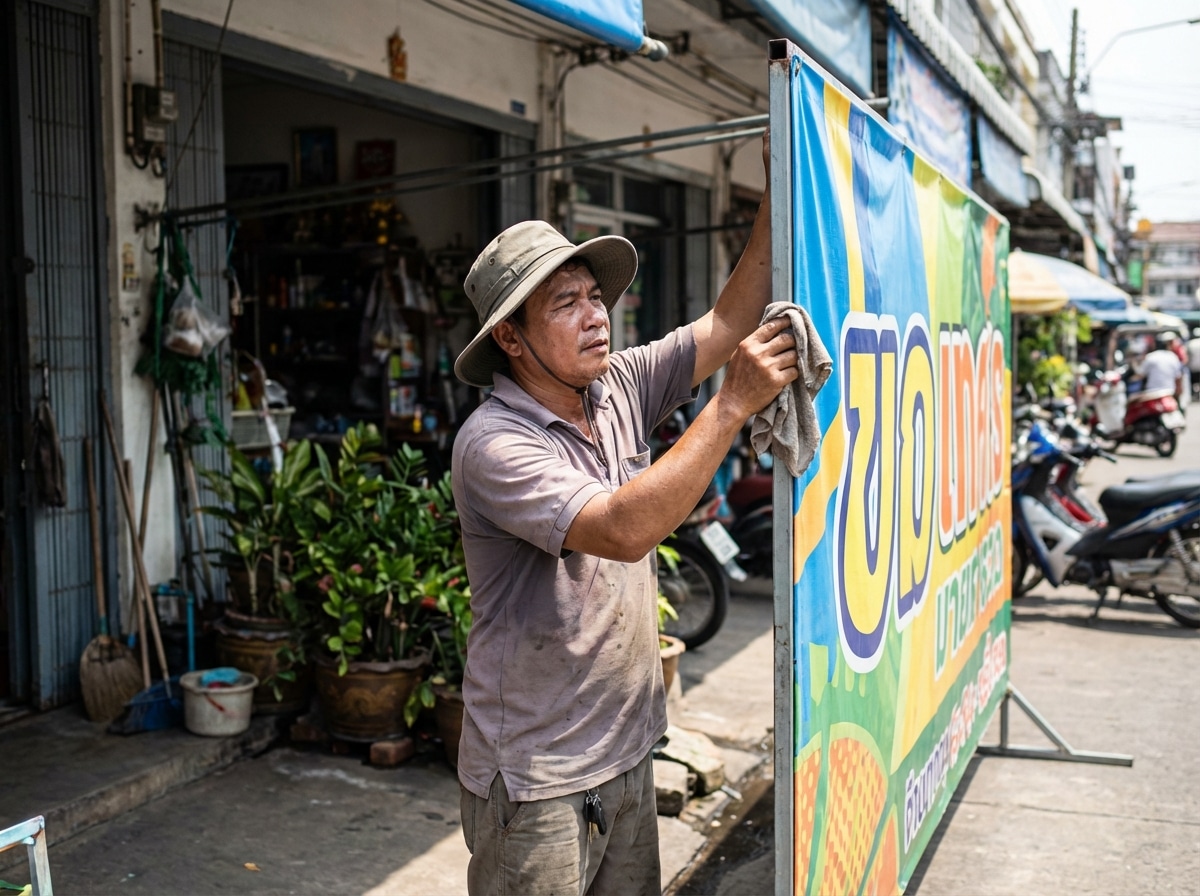 วิธีดูแลป้ายโฆษณาหน้าร้านให้สีสดสู้แดด ยืดอายุใช้งาน - outdoor-signage-maintenance-tips