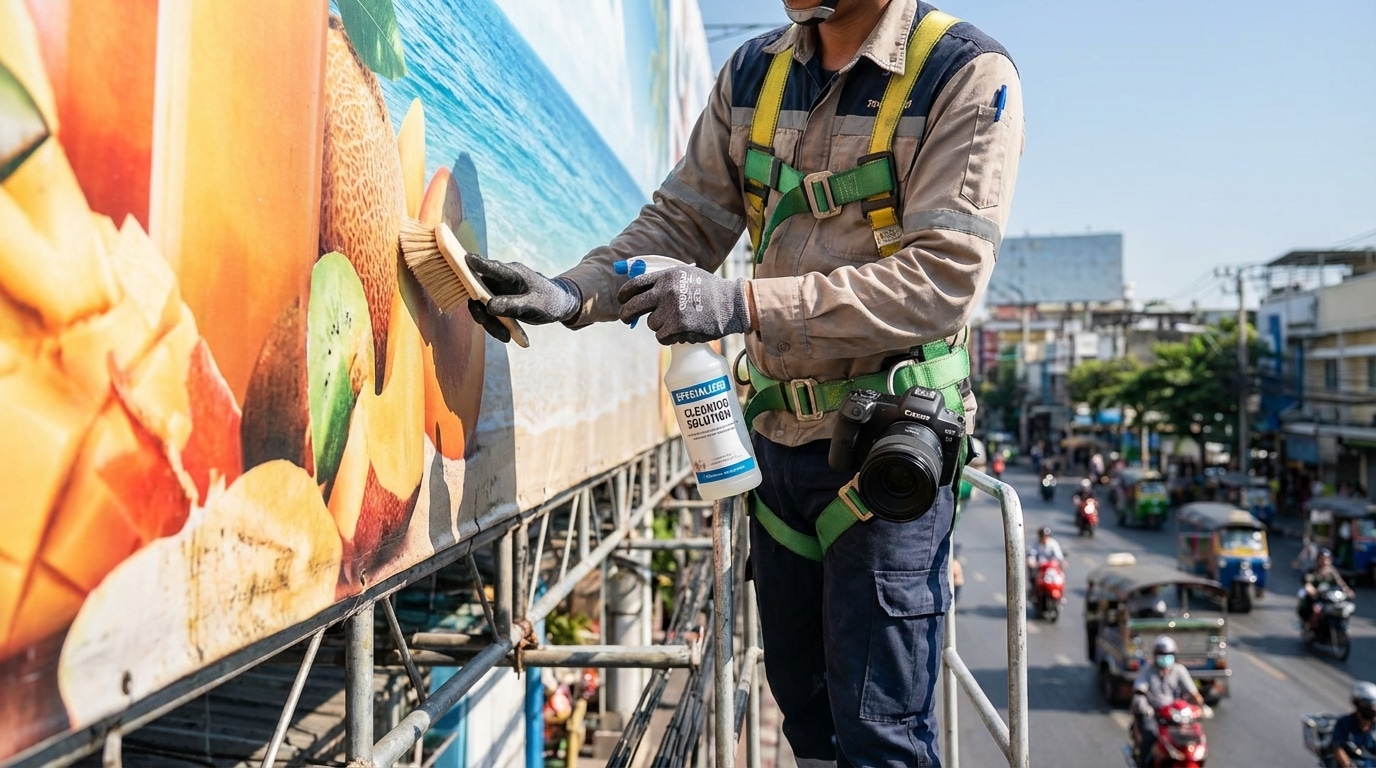 วิธีดูแลป้ายโฆษณาและสติ๊กเกอร์กลางแจ้งให้สีสวยทนแดด - outdoor-signage-maintenance-tips