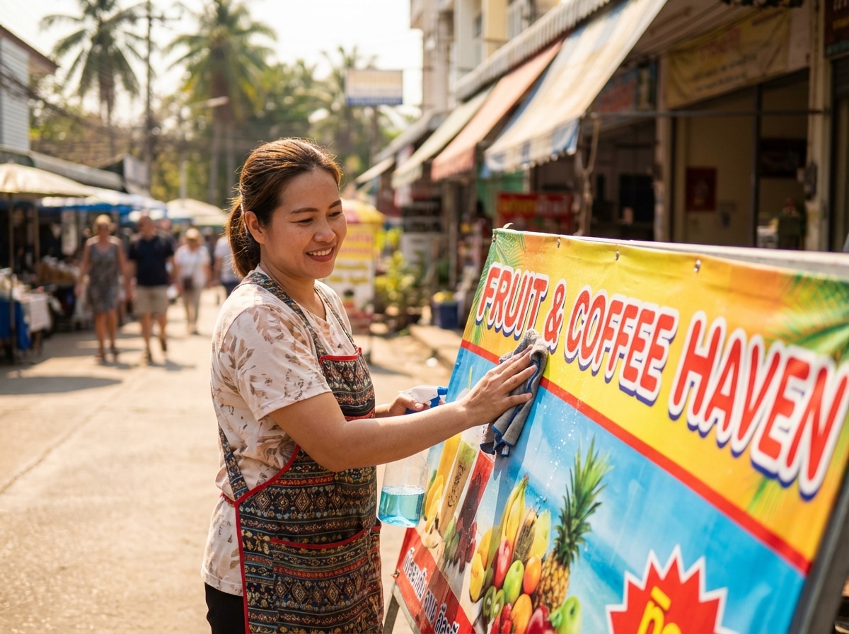 วิธีดูแลป้ายโฆษณาและสติ๊กเกอร์หน้าร้าน ให้สีสดสู้แดดหน้าร้อน - outdoor-signage-sticker-maintenance