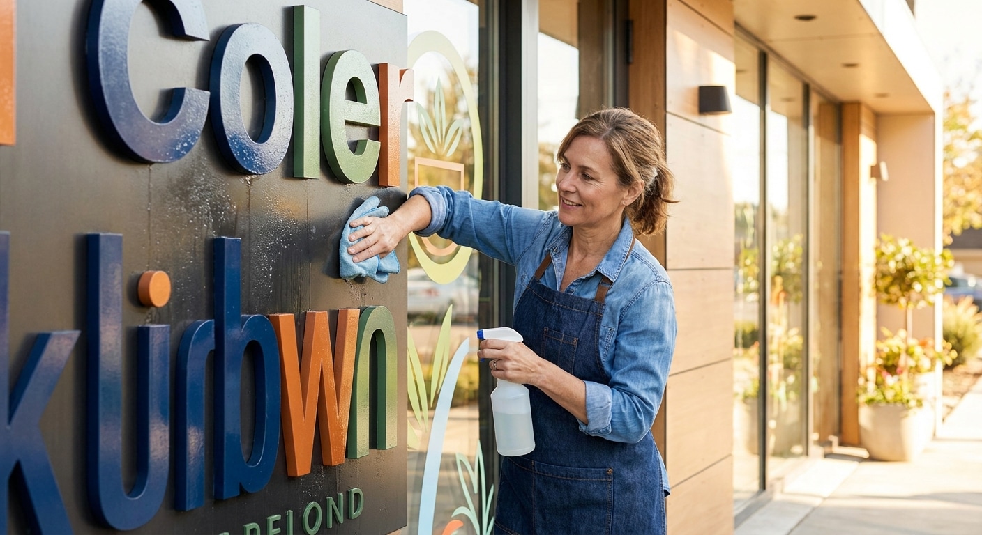 ทริคดูแลป้ายโฆษณาและสติ๊กเกอร์หน้าร้าน ให้สีสดทนทานสู้แดด - outdoor-signage-sticker-maintenance