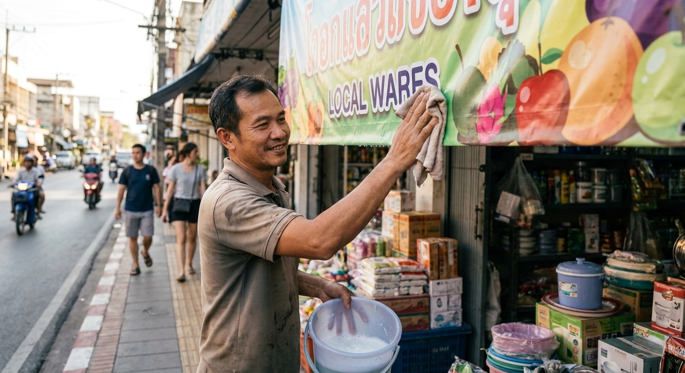 วิธีดูแลป้ายไวนิลและสติ๊กเกอร์หน้าร้านให้ทนแดดทนฝน - outdoor-signage-sticker-maintenance