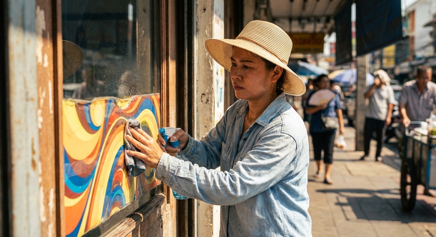 วิธีดูแลป้ายไวนิลและสติ๊กเกอร์หน้าร้านรับมือแดดเดือด - outdoor-signage-summer-maintenance
