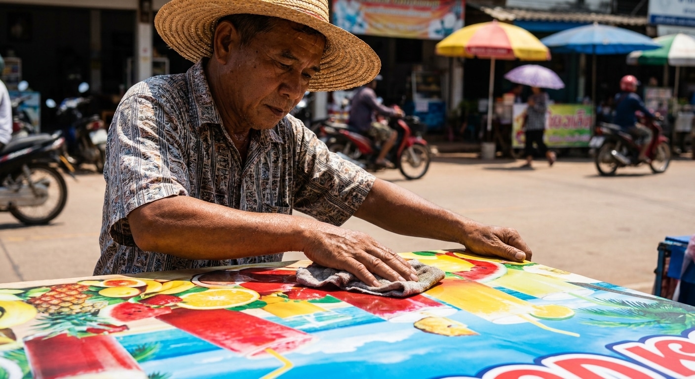 วิธีดูแลป้ายไวนิลและสติ๊กเกอร์สู้แดดหน้าร้อน ให้สีทนทาน - outdoor-signage-summer-maintenance