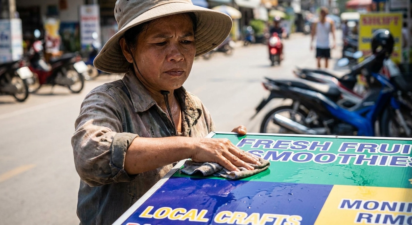 วิธีดูแลป้ายไวนิลหน้าร้านให้สีสดทนแดด รับหน้าร้อน - outdoor-vinyl-banner-maintenance