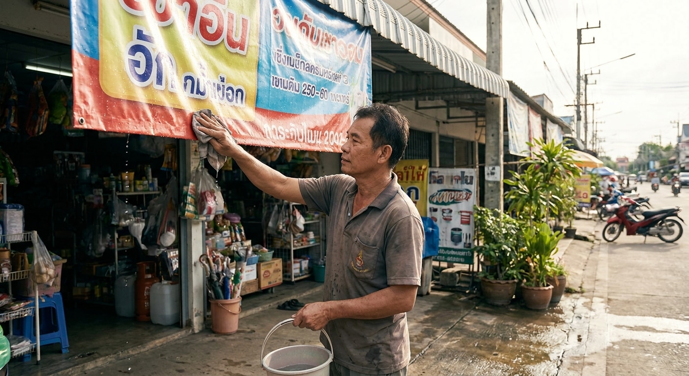วิธีดูแลป้ายไวนิลหน้าร้านให้อายุยืน สีสดทนแดดทนฝน - outdoor-vinyl-banner-maintenance